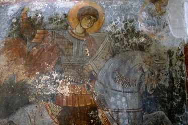 São Jorge, fresco de Ioannis Pagomenos na Igreja de Agios Georgios, Anidri, Creta, Grécia
