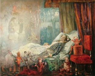 "Le reve apres le bal masque" (O sonho depois da bola mascarada) Peinture de John Anster Fitzgerald (1832-1906), - Óleo sobre tela, 35,5x44,5 - Colecção Privada