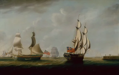 Dois Collier Inglês Brigs fora de Whitby com outro transporte além (óleo sobre tela)