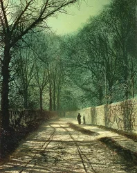 Sombras das árvores no muro do parque, Roundhay, Leeds