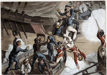 Colisão, início do século XIX em "Anecdotes Históricos, Militares e Navais..." de Edward Orne
