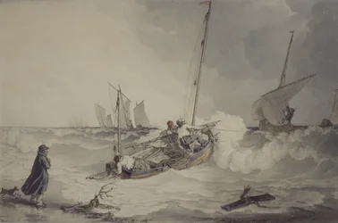 Barcos de pesca saindo, aquarela