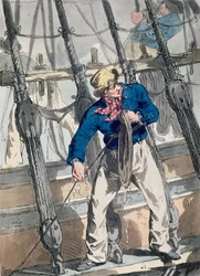 Levando o chumbo de &39;Costume of Great Britain&39;, gravado pelo artista, pub. por William Miller e James Walker, 1807 (gravura colorida)