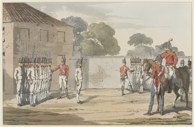 Soldiers Drilling, 1807 (aquatinta colorido com gravura em terra macia)