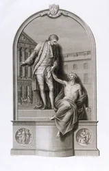 Monumento a Sir Thomas Guy (1645-1724) no Guy&39;s Hospital, Southwark, gravado por Francesco Bartolozzi (1727-1815), c.1784