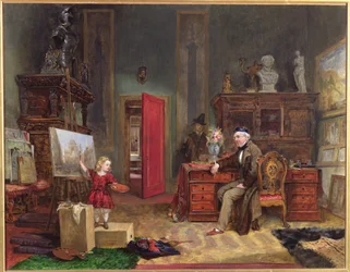 David Roberts (1796-1864) e sua neta em seu ateliê, c.