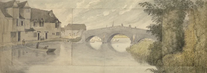 Hythe Bridge, Oxford, 1789 (aquarela sobre grafite em três folhas de papel coladas em uma folha maior)
