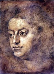 Retrato de Henry Purcell (1659 - 1695), compositor inglês. Pintura atribuída a Sir John Closterman. Giz preto. 1695. Londres, Galeria Nacional de Retratos.