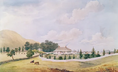 Casa de Harry Cobleys, Devonport, Auckland, Nova Zelândia, construída c.1867 (wc e branco chinês sobre papel)