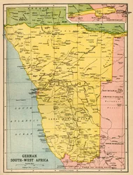 Mapa do sul da África ocidental alemã, primeira guerra mundial, c1920.