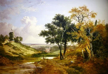 Paisagem com um moinho de vento (óleo sobre tela)