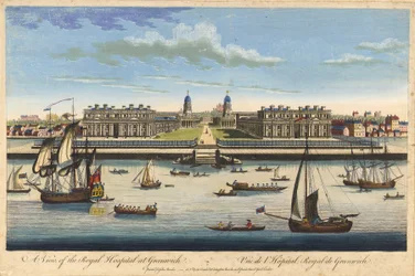 Vista do Hospital Real de Greenwich, c.1770 (gravura a cores)
