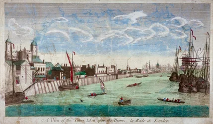 Vista da Torre de Londres com barcos no rio Tâmisa, 1751