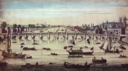 Westminster Bridge, olhando para o oeste, publicado por J. Bowles, 1747