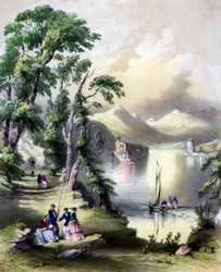 O lago de Killarney com as ruínas da abadia de Innisfallen, Irlanda, século XIX.