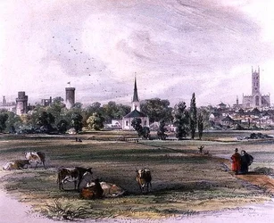 Warwick, de St Nicholas Meadow (lápis de cor sobre papel)