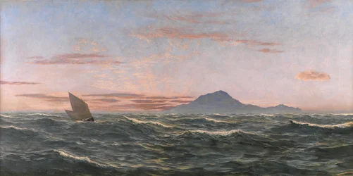 Pôr do sol ao largo da ilha de Lundy (óleo sobre tela)