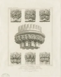 Interior da Catedral de Lichfield - Pilar Cluster na Casa do Capítulo e Parênteses na Capela da Senhora: gravura, nd [c 1819] (imprimir)