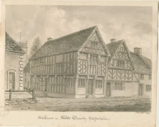 Casas antigas de Abbots Bromley: desenho em sépia, 1839