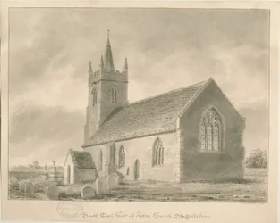 Igreja de Acton Trussell: desenho em sépia, 1841