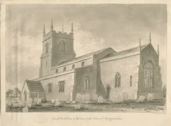 Igreja de Alstonfield: desenho em sépia, 1839