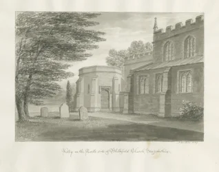 Igreja de Blithfield: desenho em sépia, 1847