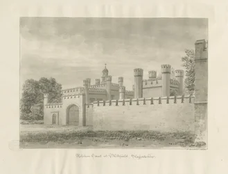 Blithfield Hall - Corte da cozinha: desenho em sépia