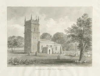 Igreja de Blore: desenho em sépia, 1847