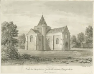 Igreja de Butterton - St. Thomas ": desenho em sépia, 1844