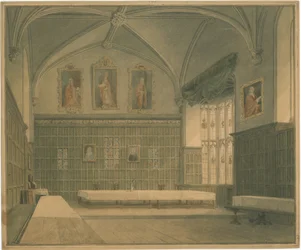 Cambridgeshire - Hall in [ Jesus] College - Vista interna, 1818