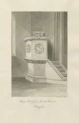 Igreja do Castelo - Púlpito de Pedra na Igreja: desenho sépia