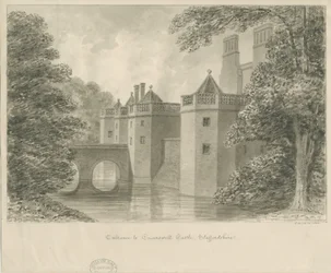 Castelo de Caverswall: desenho sépia, 1840