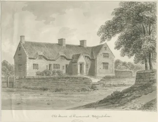 Caverswall Village - Casas Antigas: desenho em sépia, 1840