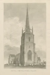 Igreja de Clifton Campville: desenho em sépia, 1838