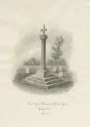 Cruz no pátio da Igreja de Pattingham: desenho sépia
