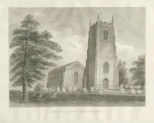 Igreja de Ellastone: desenho em sépia, 1847