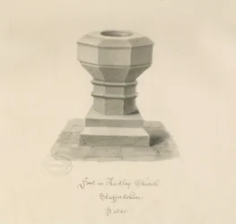 Fonte na Igreja Audley: desenho em sépia, 1840