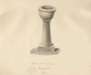 Fonte na Igreja Acton Trussell: desenho em sépia, 1841