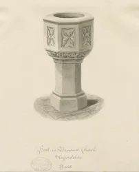 Fonte na Igreja Brewood: desenho sépia