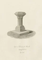 Fonte na Igreja de Bucknall: desenho sépia