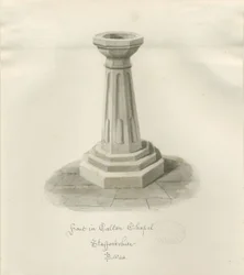 Font in Calton Chapel - Now &39;St. Igreja de Maria &39;: desenho em sépia