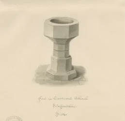 Fonte na Igreja Caverswall: desenho em sépia, 1840