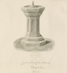 Fonte na Igreja Haughton: desenho em sépia