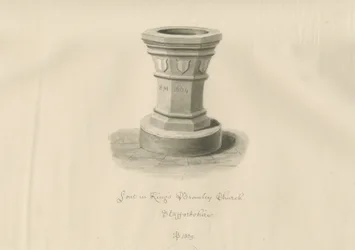 Fonte na Igreja Kings Bromley: desenho em sépia, 1839