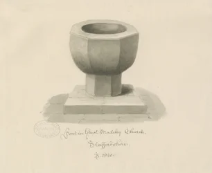 Fonte em Madeley Church: desenho sépia