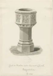Fonte na Igreja Norton Canes: sépia lavagem desenho, 1843