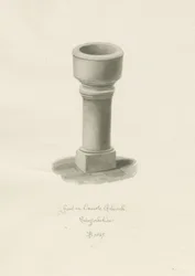 Fonte na Igreja Onecote: desenho sépia, 1847