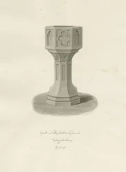 Fonte na Igreja de Rolleston: desenho sépia, 1848