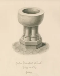 Fonte na Igreja de Tatenhill: desenho de lavagem sépia