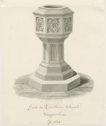 Fonte na Igreja de Trentham: desenho em sépia, 1844